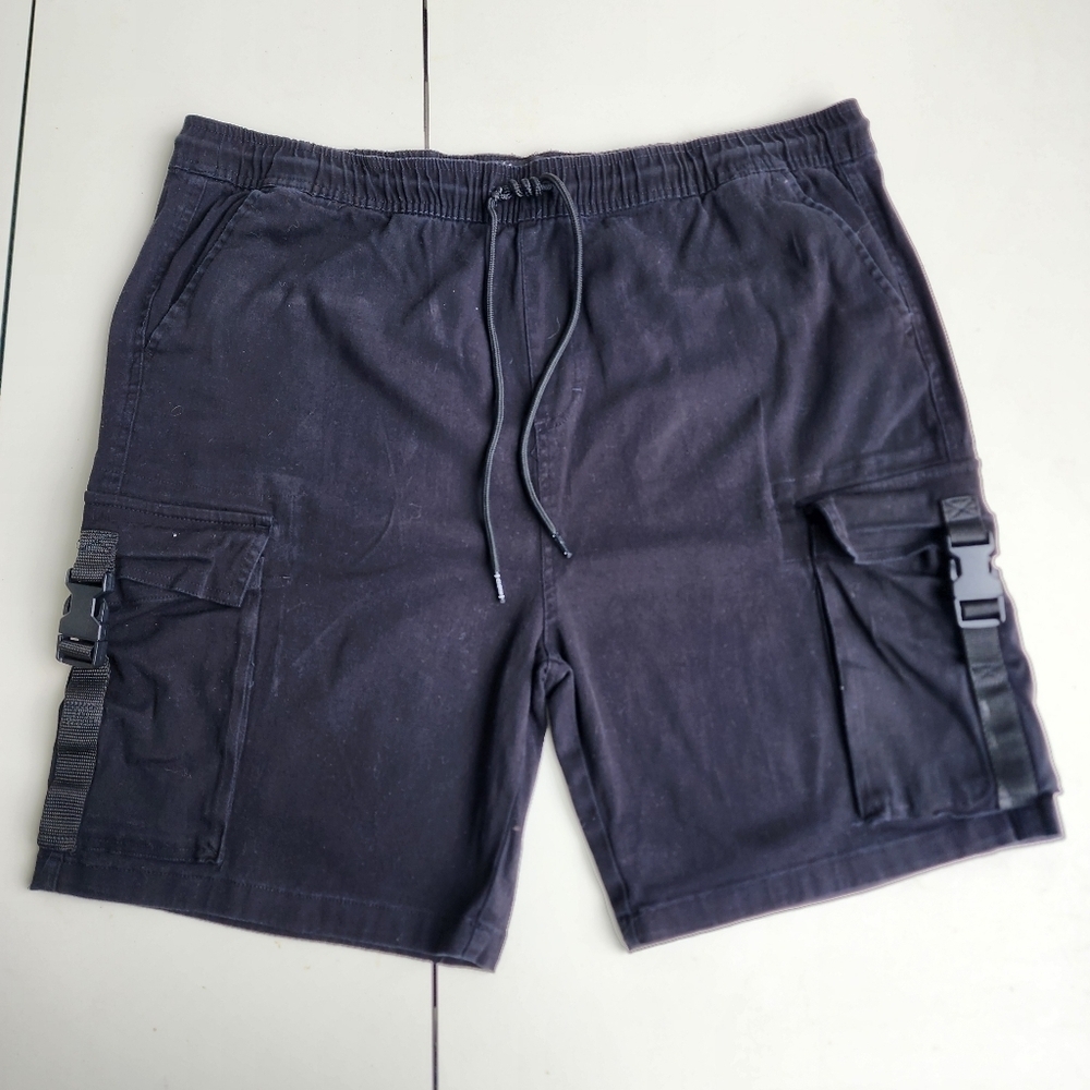 Brooklyn Cloth Mens Black Cargo Shorts Pockets Elastic Waist Drawstring 2XL